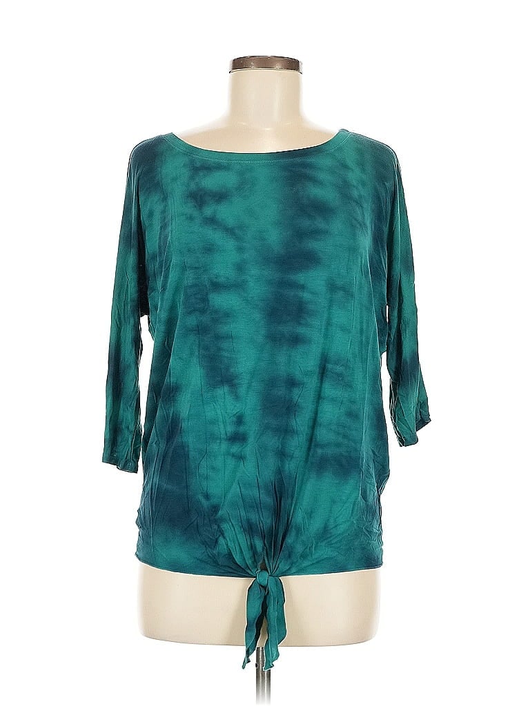 Click to view more detailed imagery on our partner's website Pre-owned Michael Stars 3/4 Sleeve Top Teal Tie-dye Pattern Boatneck Tops In Blue