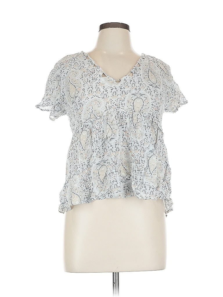 Pre-owned Lucky Brand Short Sleeve Blouse In Silver