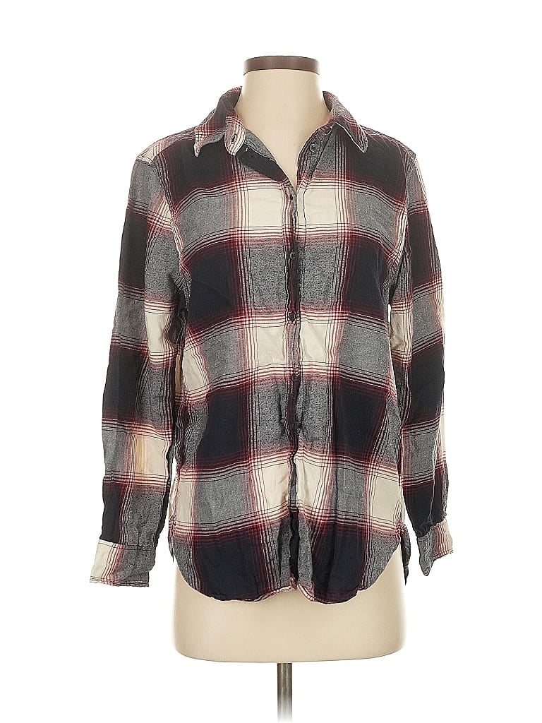 Pre-owned H&m 3/4 Sleeve Button Down Shirt In Burgundy