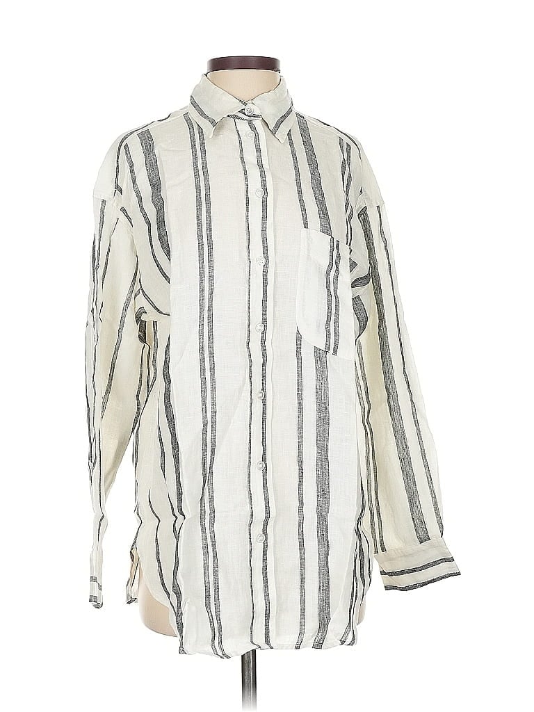 H&m Long Sleeve Button Down Shirt In Gray