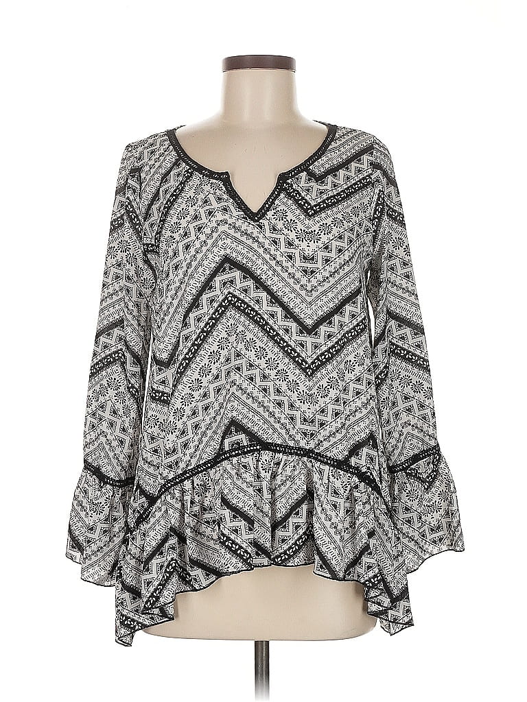 Pre-owned About A Girl Long Sleeve Blouse In Silver