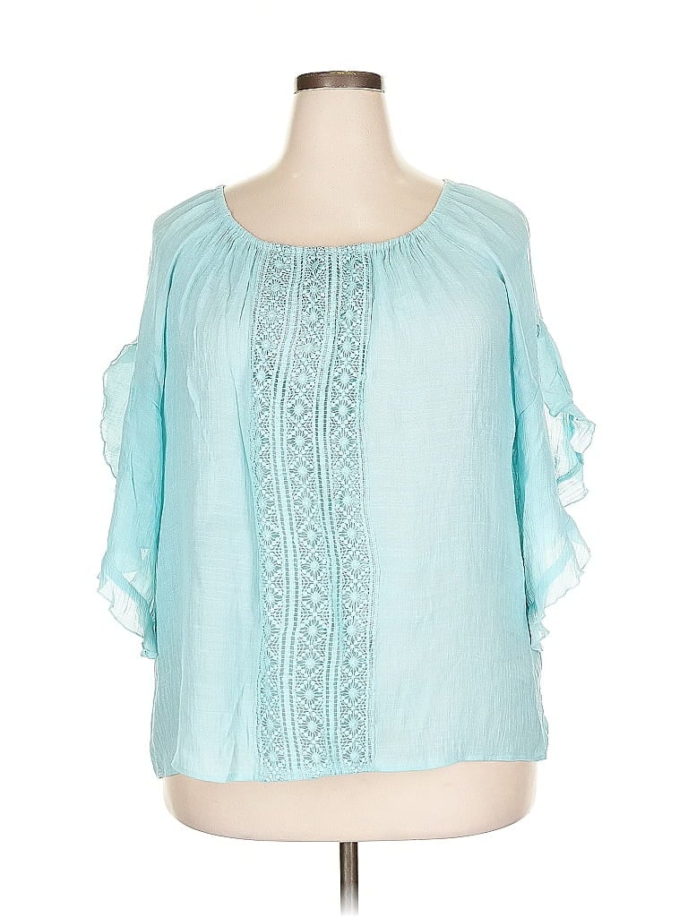 Pre-owned Zac & Rachel Short Sleeve Blouse In Blue