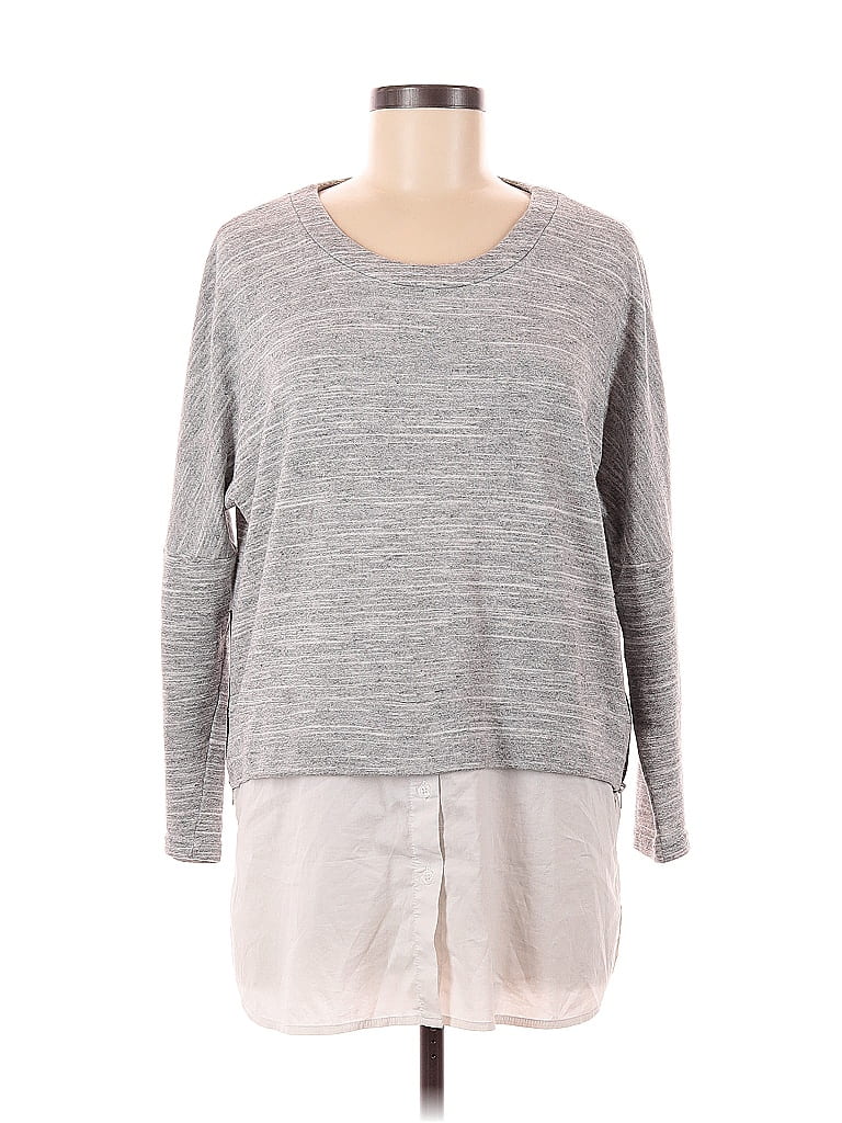 Pre-owned Comfy Usa Long Sleeve Top Gray Crew Neck Tops