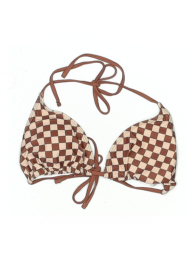 Pre-owned Unbranded Swimsuit Top Brown Checkered/gingham Pattern Swimwear