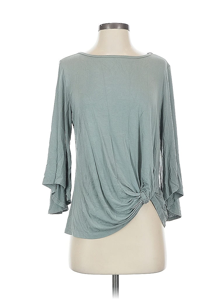 Pre-owned Karen Kane 3/4 Sleeve Top Teal Keyhole Neckline Tops In Blue