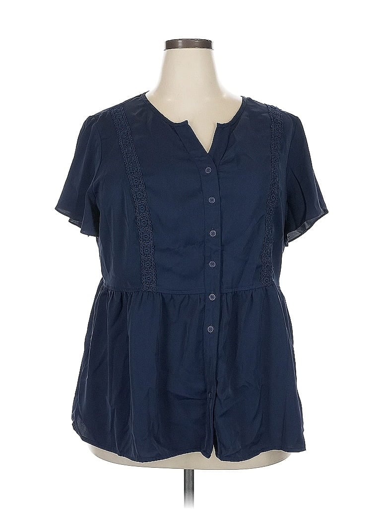 Pre-owned Agnes Orinda Short Sleeve Blouse In Blue