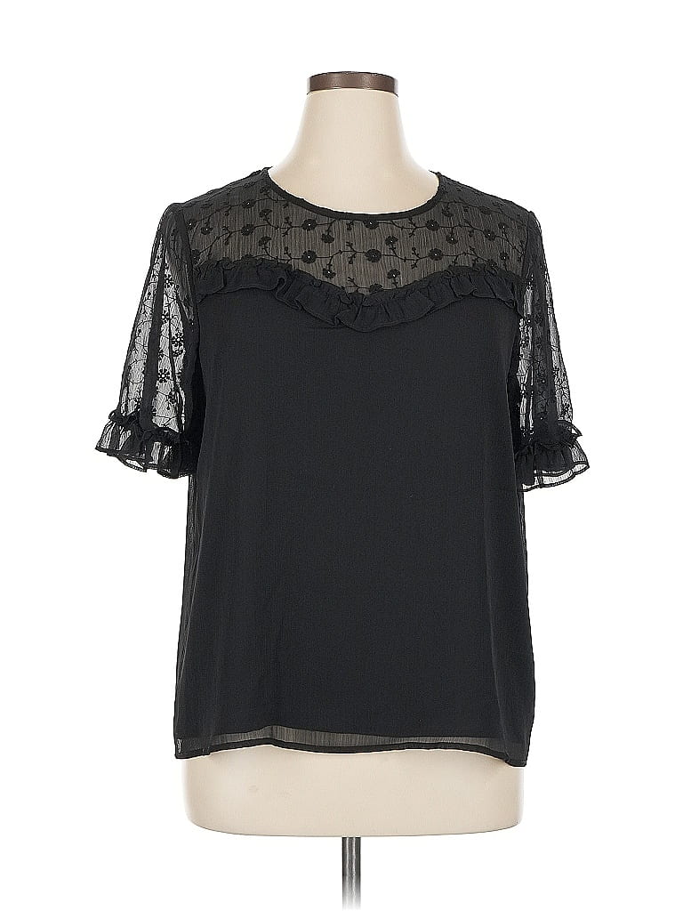 Pre-owned Cece Short Sleeve Blouse In Black