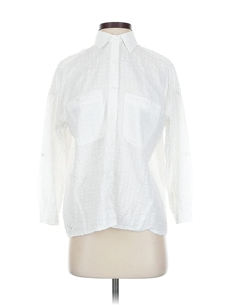 Pre-owned Max Studio Long Sleeve Blouse In White