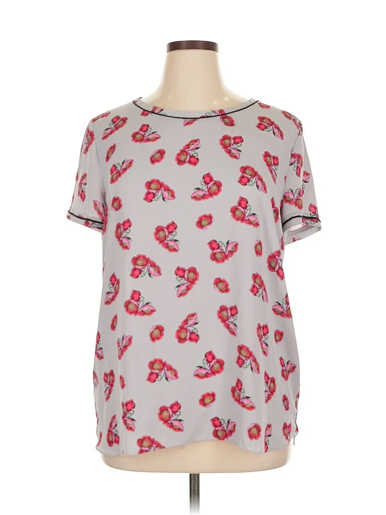 ANN TAYLOR Pre-owned Short Sleeve Top Gray Keyhole Neckline Tops