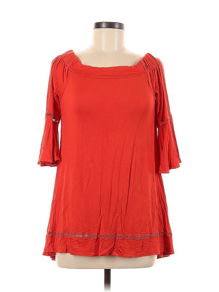 Pre-owned Cable & Gauge 3/4 Sleeve Top Red Cold Shoulder Neckline Tops