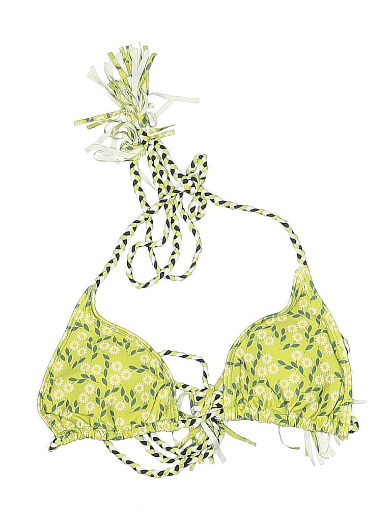 Pre-owned Unbranded Swimsuit Top Yellow Tropical Pattern Swimwear