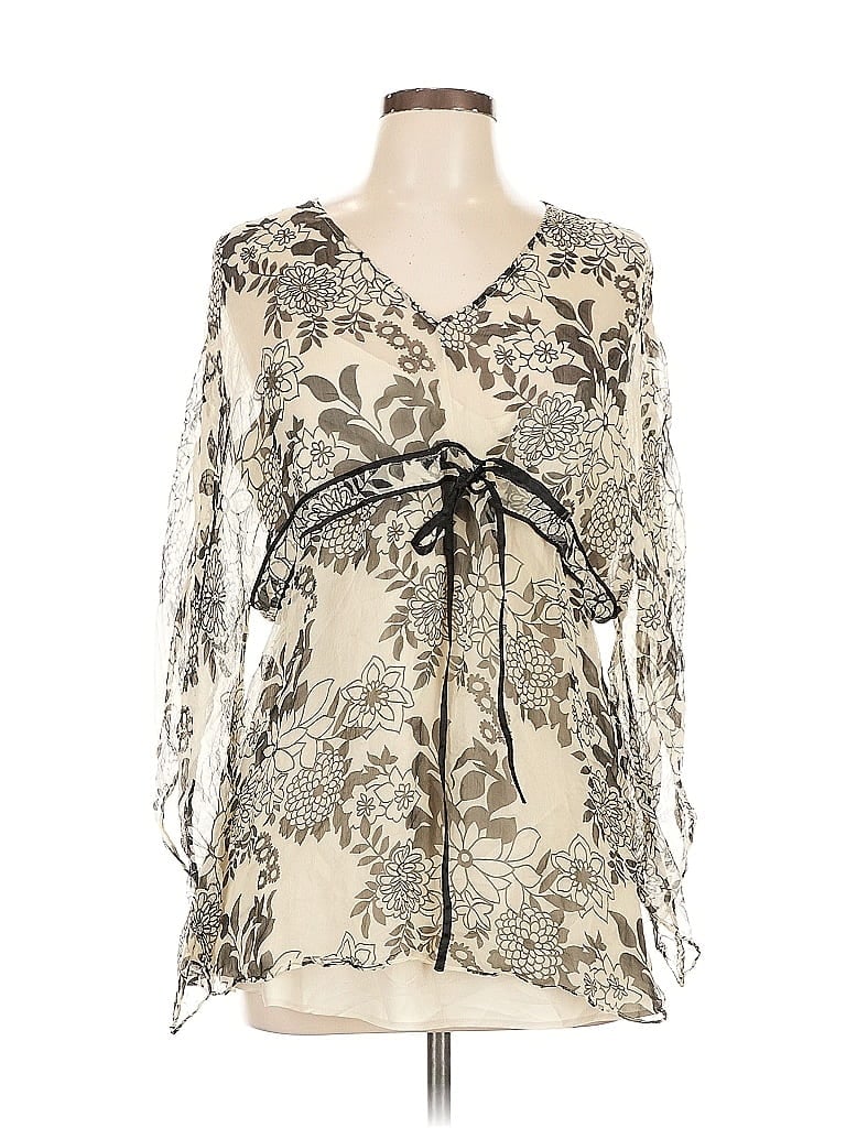 Pre-owned Spenser Jeremy 3/4 Sleeve Silk Top Ivory Plunge Neckline Tops In White