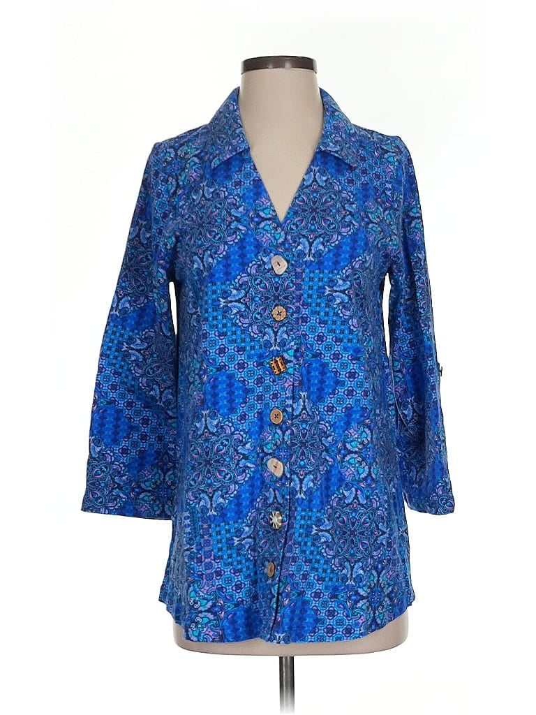 Pre-owned Soft Surroundings 3/4 Sleeve Button Down Shirt In Blue