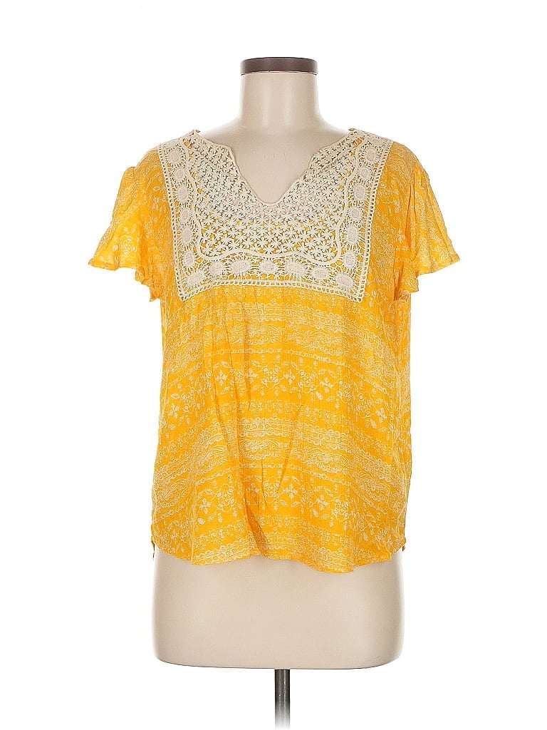 Pre-owned Xhilaration Short Sleeve Top Yellow Sweetheart Neckline Tops