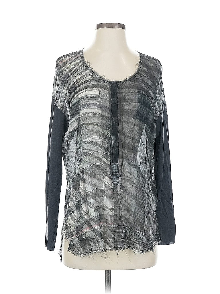 Pre-owned Go By Go Silk Long Sleeve Silk Top Gray Square Neckline Tops