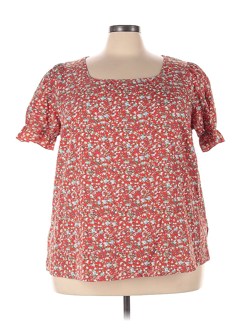 Pre-owned Shein Curve Short Sleeve Blouse In Red