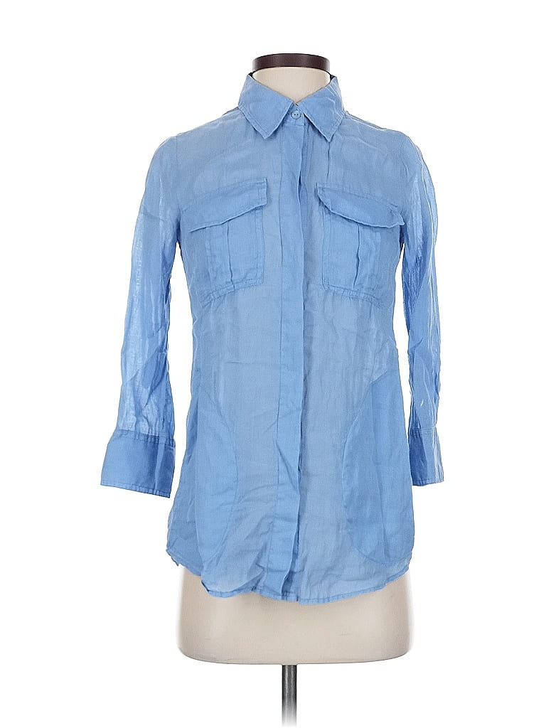Pre-owned Theory 3/4 Sleeve Button Down Shirt In Blue