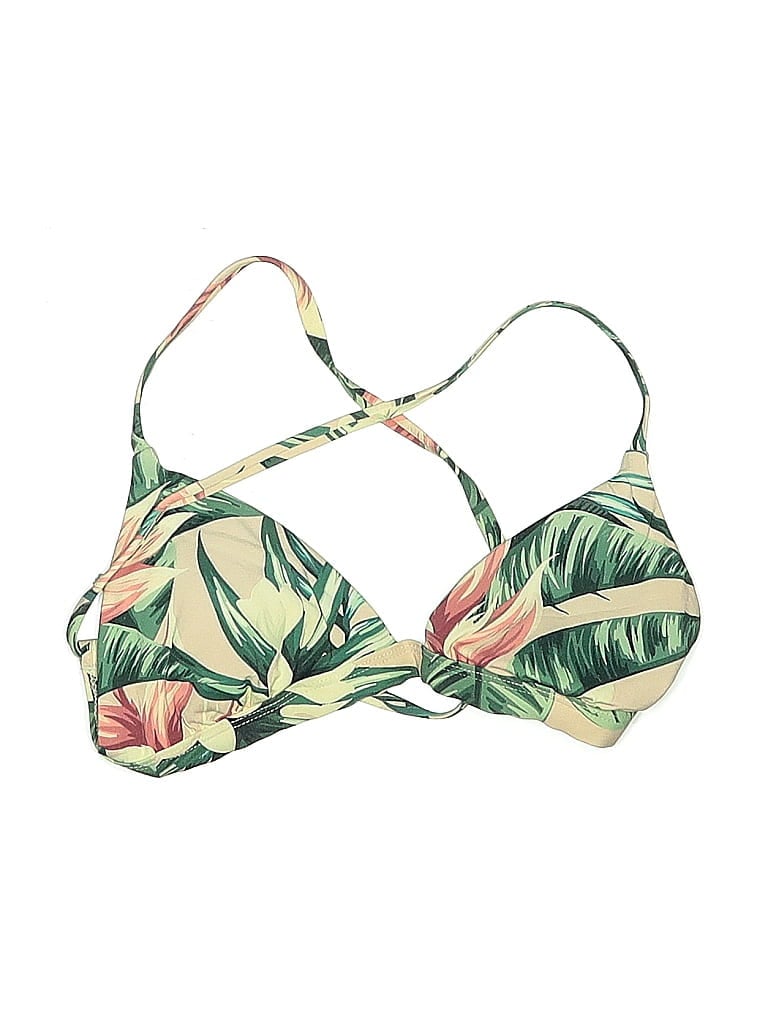 Pre-owned Rip Curl Swimsuit Top Green Tropical Pattern Swimwear