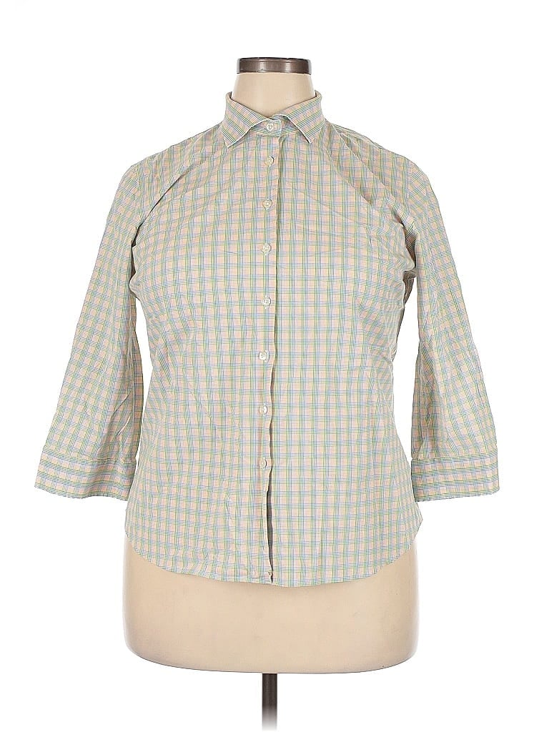 Click to view more detailed imagery on our partner's website Pre-owned Lands' End 3/4 Sleeve Button Down Shirt In Green