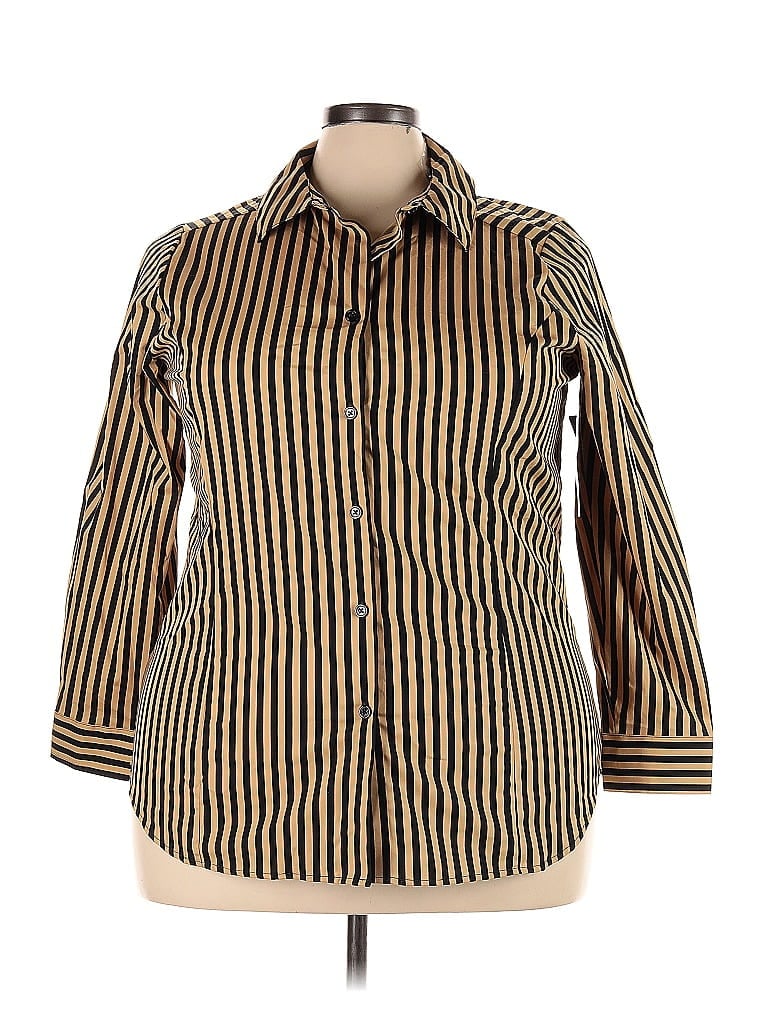 Jessica London 3/4 Sleeve Button Down Shirt In Brown