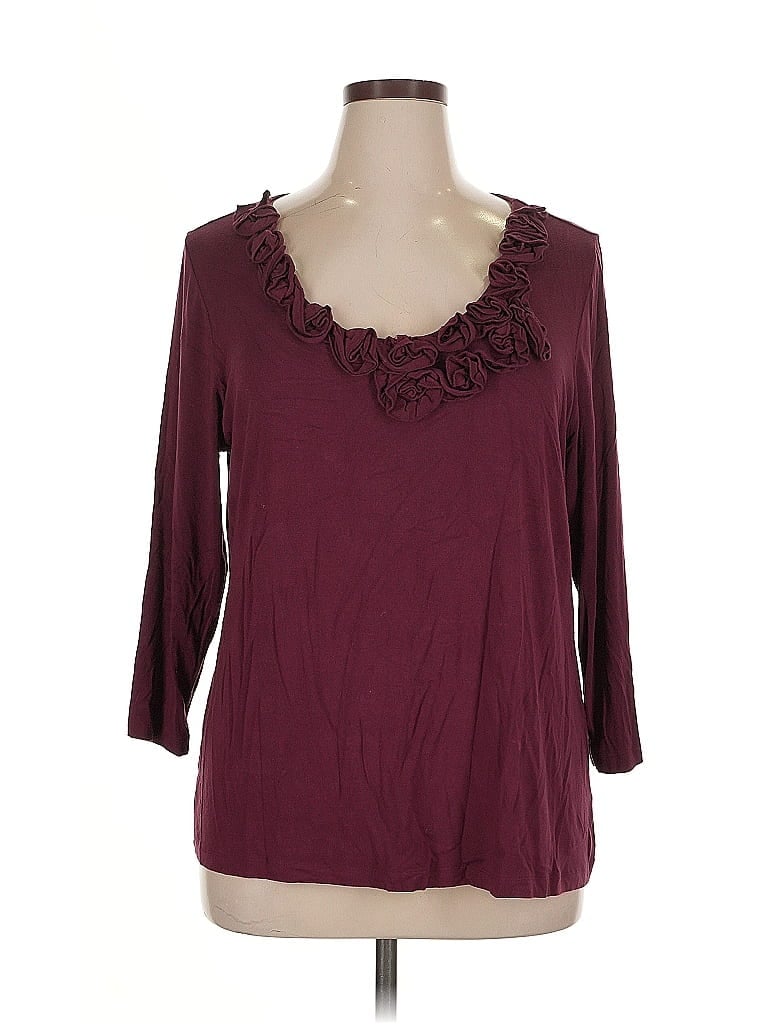 Pre-owned Cable & Gauge 3/4 Sleeve Top Burgundy Scoop Neck Tops