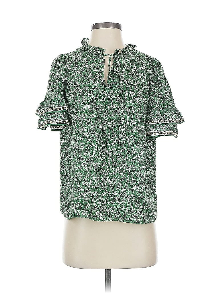 Pre-owned Max Studio Short Sleeve Blouse In Green