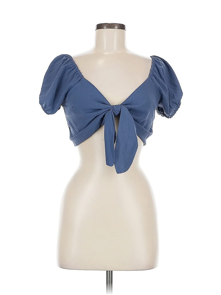 Pre-owned Active Usa Short Sleeve Blouse In Blue