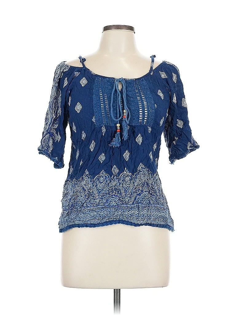 Pre-owned Angie Short Sleeve Blouse In Blue