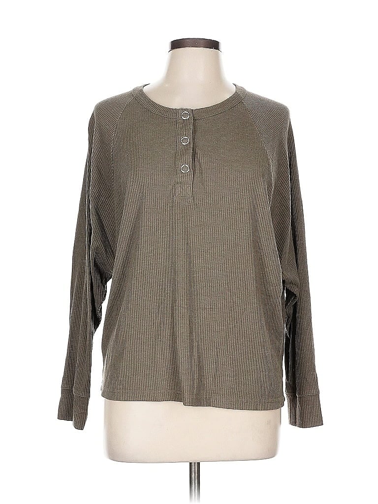 Pre-owned Chaser Long Sleeve Henley Shirt In Green