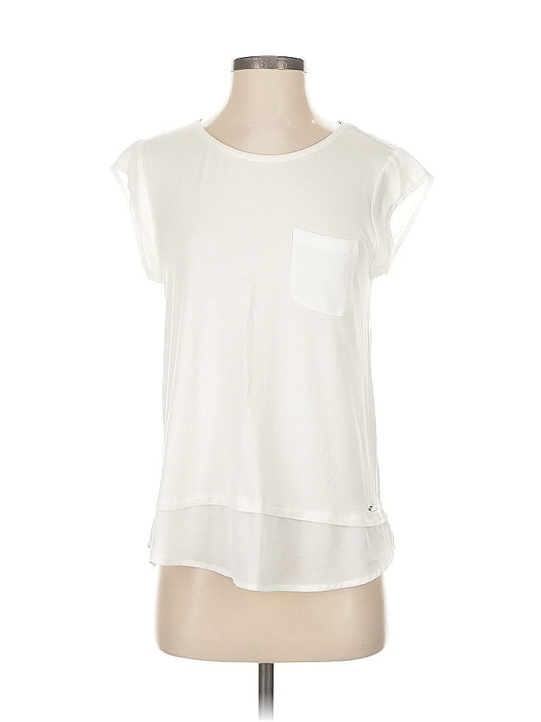 Pre-owned Calvin Klein Short Sleeve Top Ivory Crew Neck Tops In White