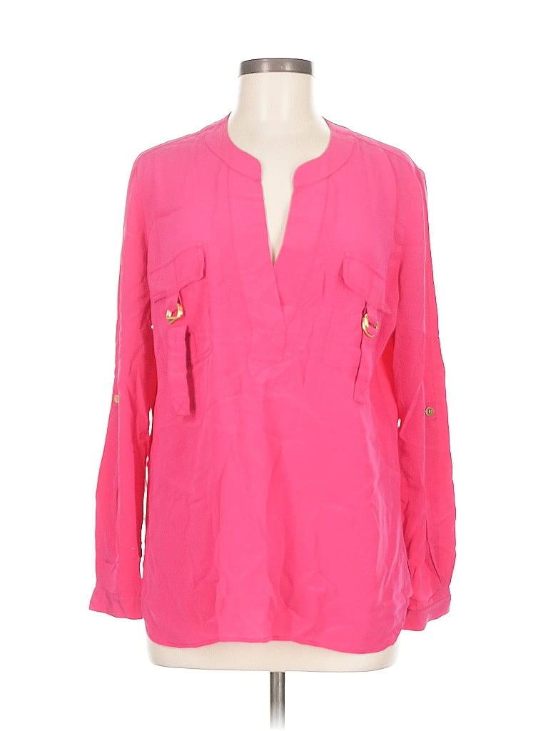 Pre-owned Diane Von Furstenberg Long Sleeve Silk Top Pink Keyhole Neckline Tops