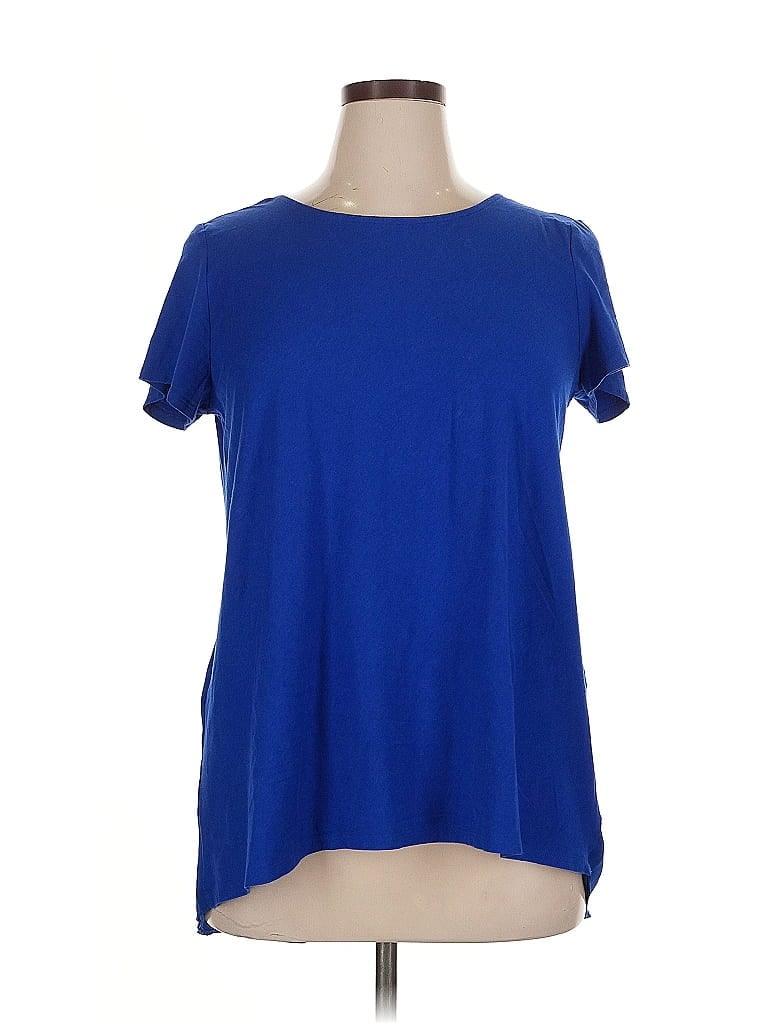 Pre-owned Lands' End Short Sleeve Top Blue Solid Pattern Scoop Neck Tops