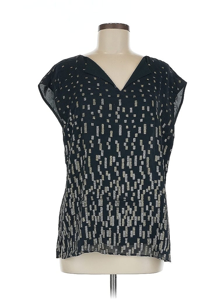 Pre-owned Lafayette 148 Short Sleeve Top Gray V Neck Tops