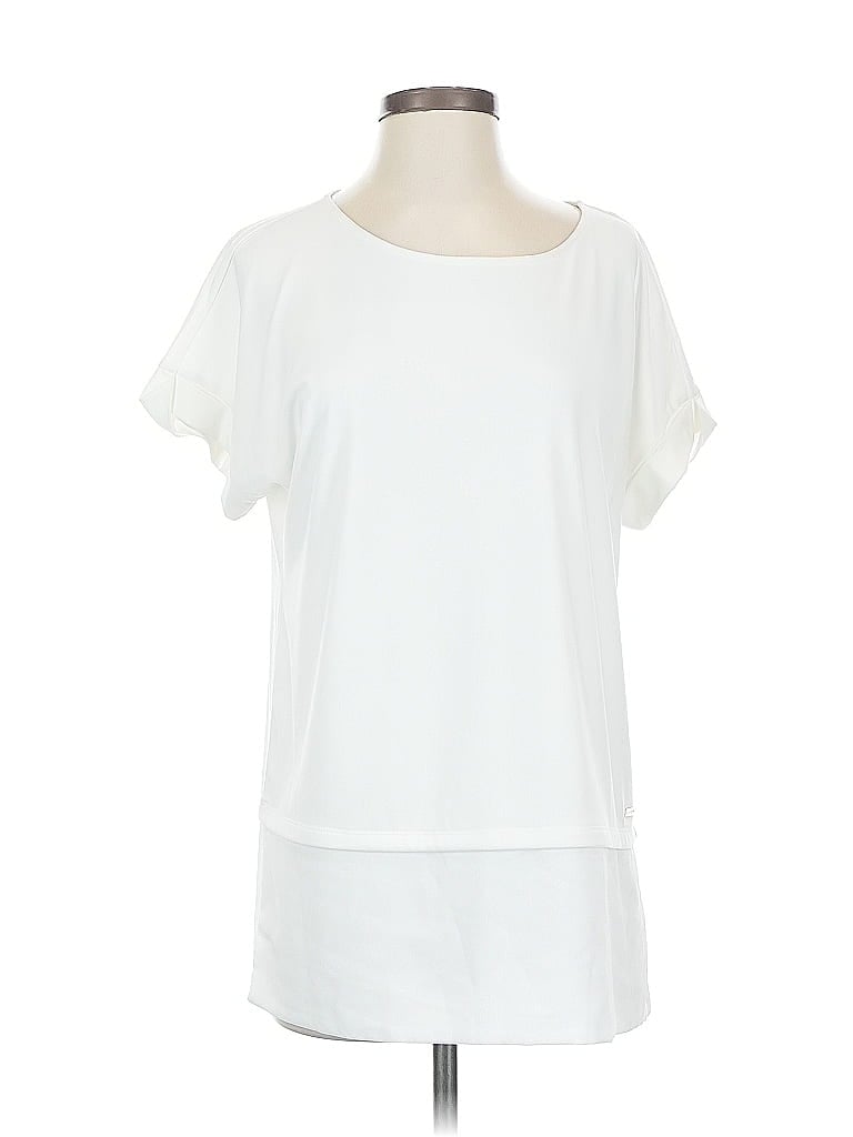 Pre-owned Calvin Klein Short Sleeve Top Ivory Scoop Neck Tops In White