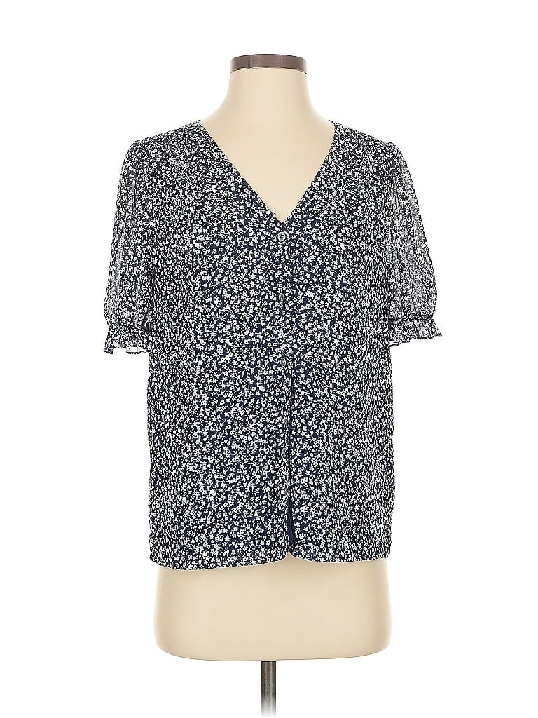 Pre-owned J.crew Factory Store Short Sleeve Blouse In Blue