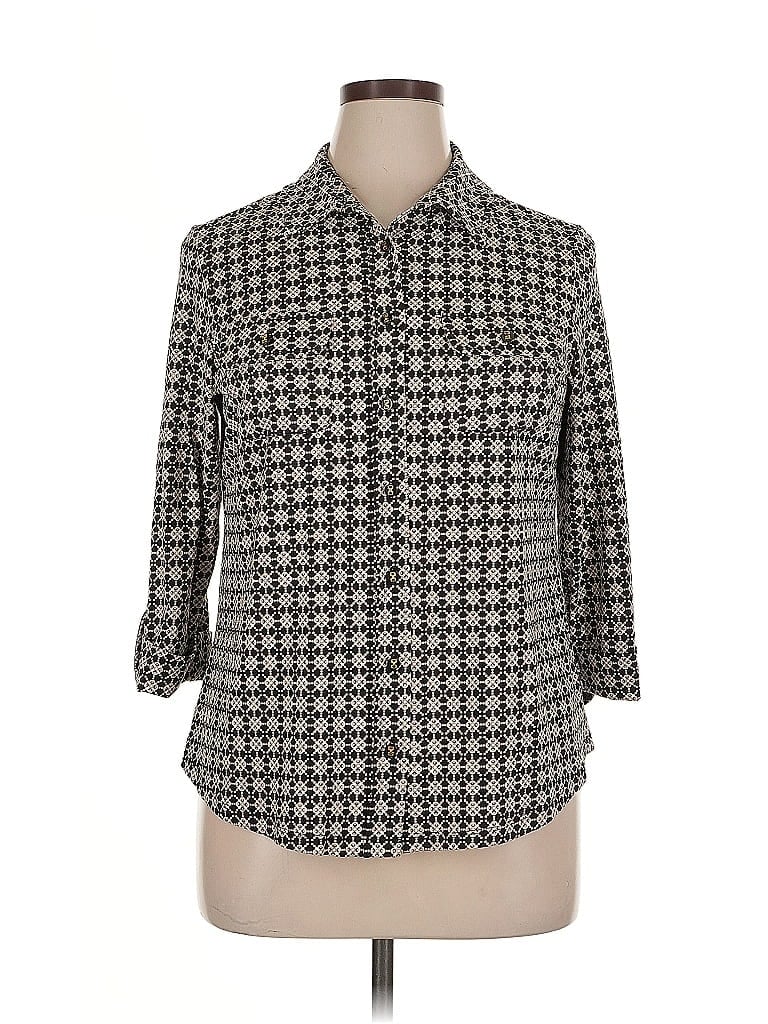 Pre-owned Charter Club 3/4 Sleeve Button Down Shirt In Gray