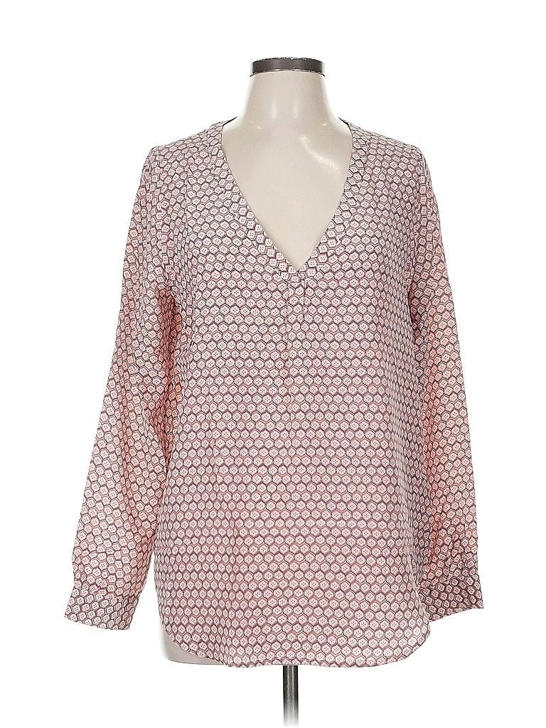 Pre-owned Joie Long Sleeve Silk Top Pink V Neck Tops