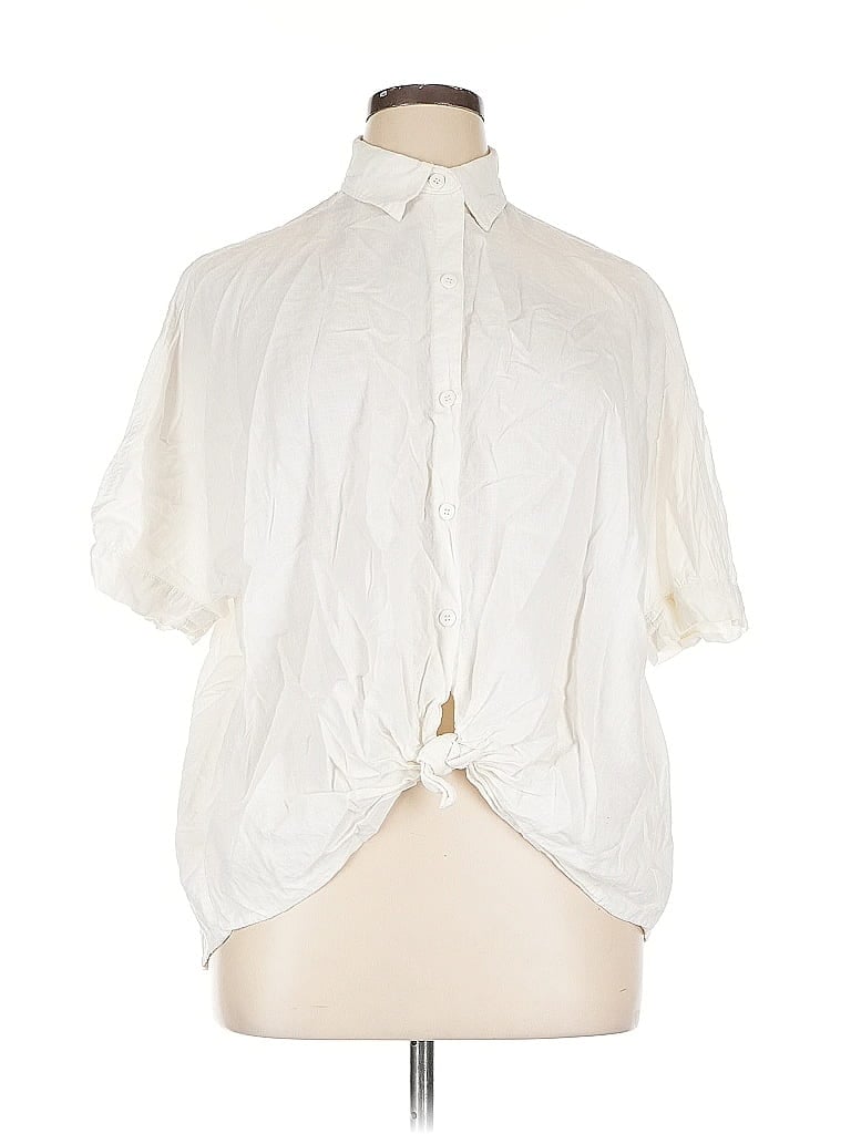 Pre-owned Max Studio Short Sleeve Blouse In White
