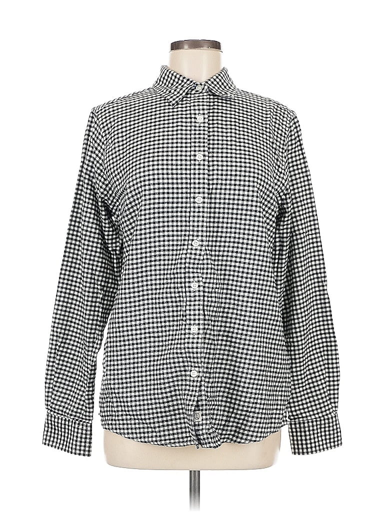 Pre-owned Lands' End Long Sleeve Blouse In Silver