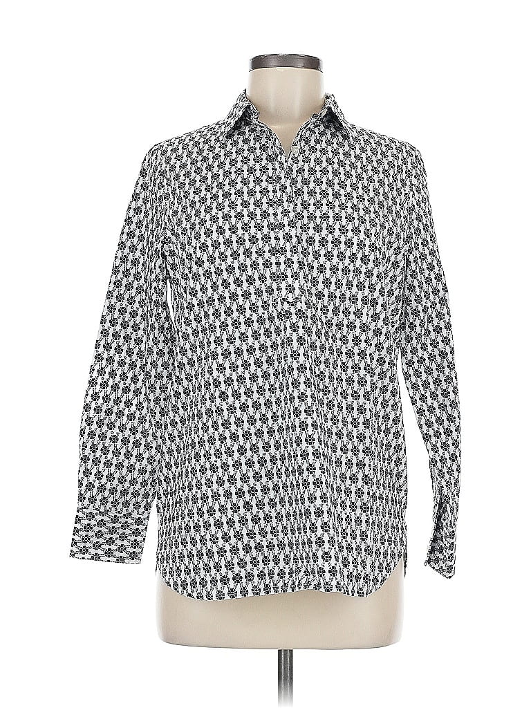 Pre-owned Lands' End Long Sleeve Button Down Shirt In Silver