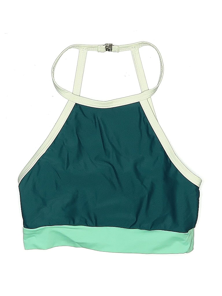 Pre-owned Assorted Brands Swimsuit Top Green Color Block Pattern Swimwear