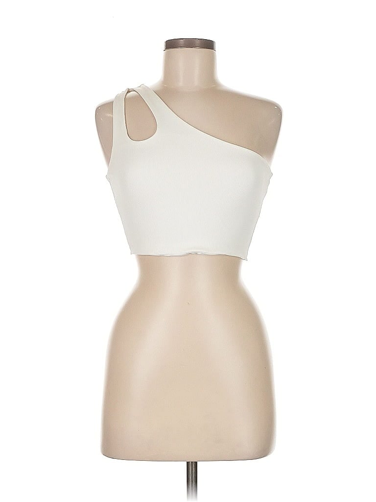 Pre-owned Pull & Bear Tank Top Ivory One Shoulder Neckline Tops In White