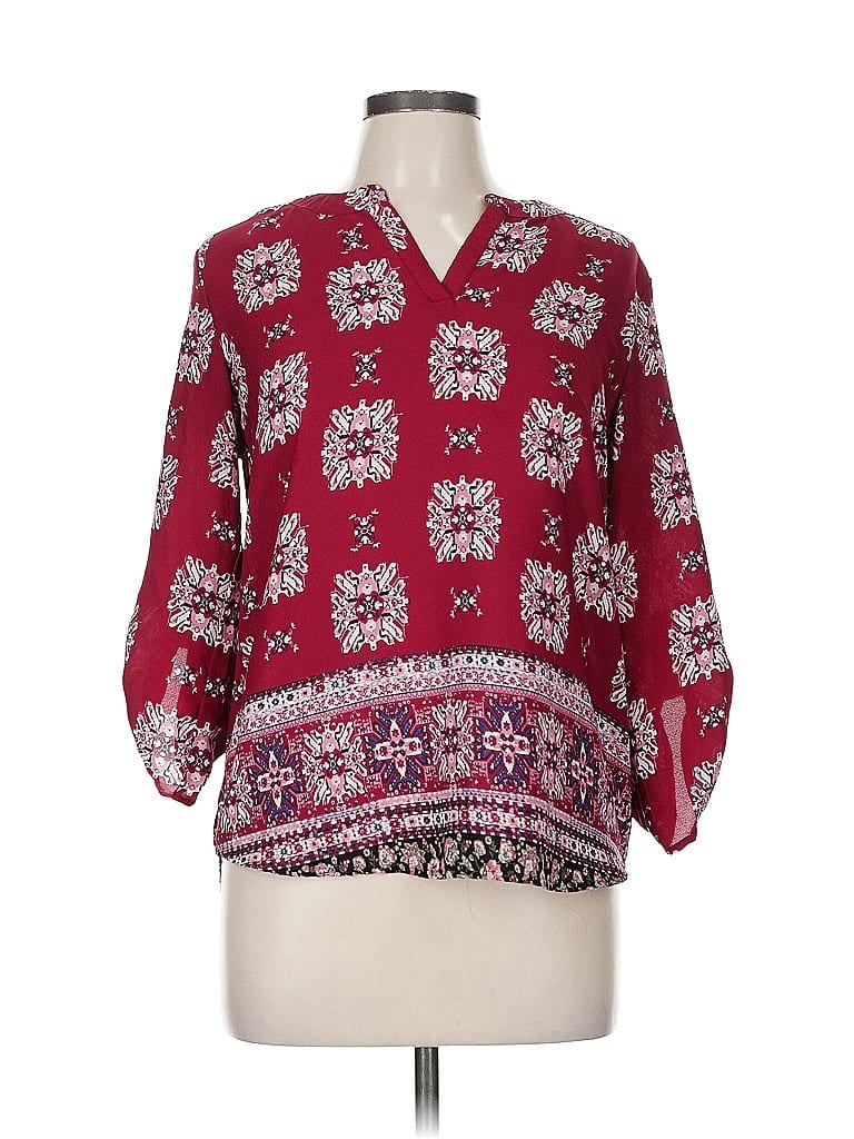 Pre-owned Pink Republic 3/4 Sleeve Blouse In Burgundy