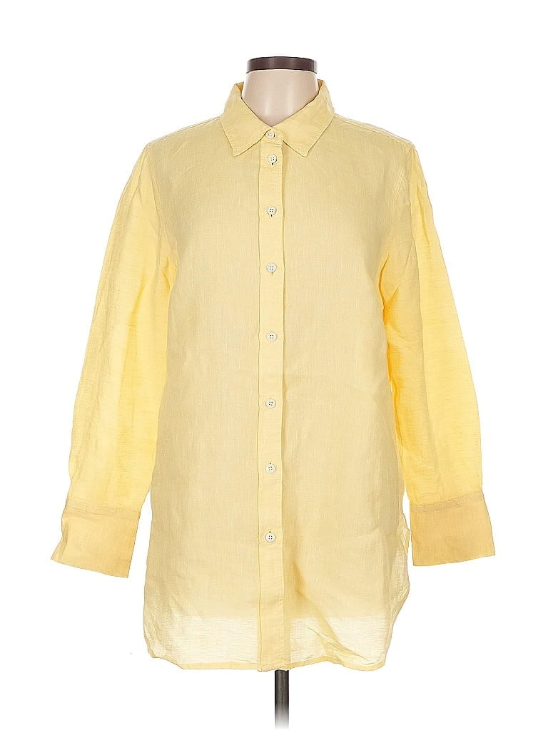 Pre-owned Talbots 3/4 Sleeve Button Down Shirt In Yellow
