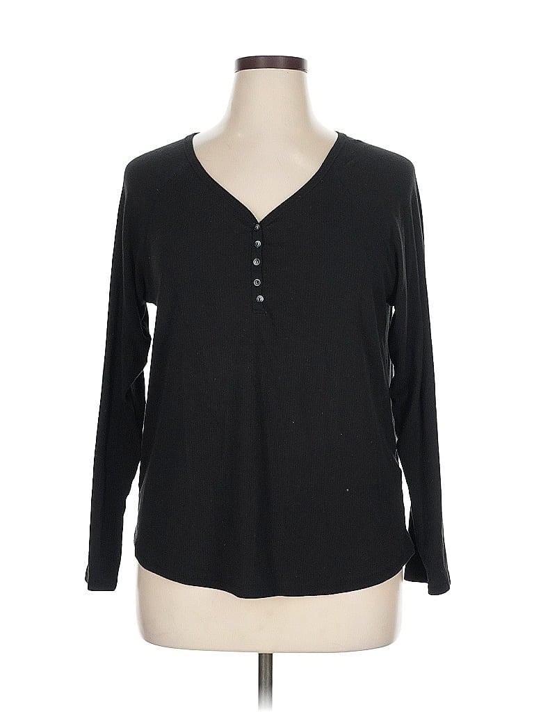 Pre-owned Charter Club Long Sleeve Henley Shirt In Black