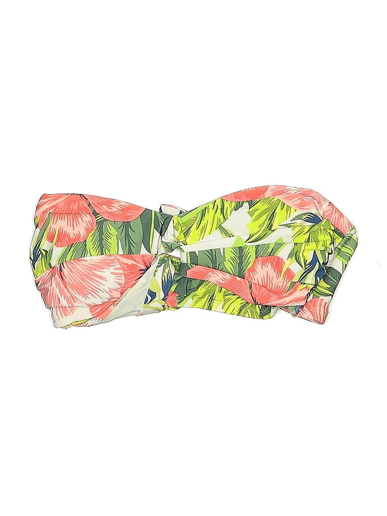 Pre-owned Kona Sol Swimsuit Top Green Tropical Pattern Swimwear