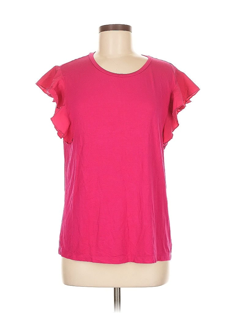 Click to view more detailed imagery on our partner's website Pre-owned Dkny Short Sleeve Top Pink Ruffles Neckline Tops