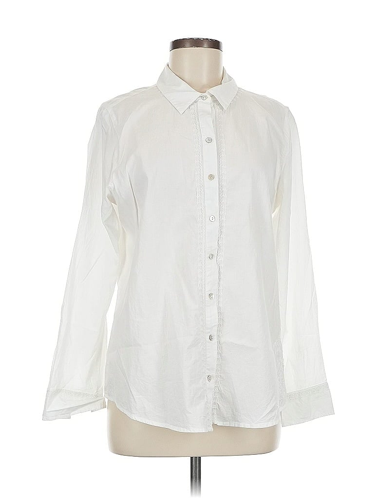 Pre-owned Jjill Long Sleeve Button Down Shirt In White