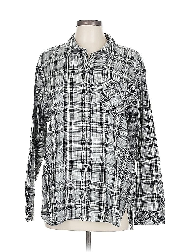 Pre-owned Jjill Long Sleeve Button Down Shirt In Gray