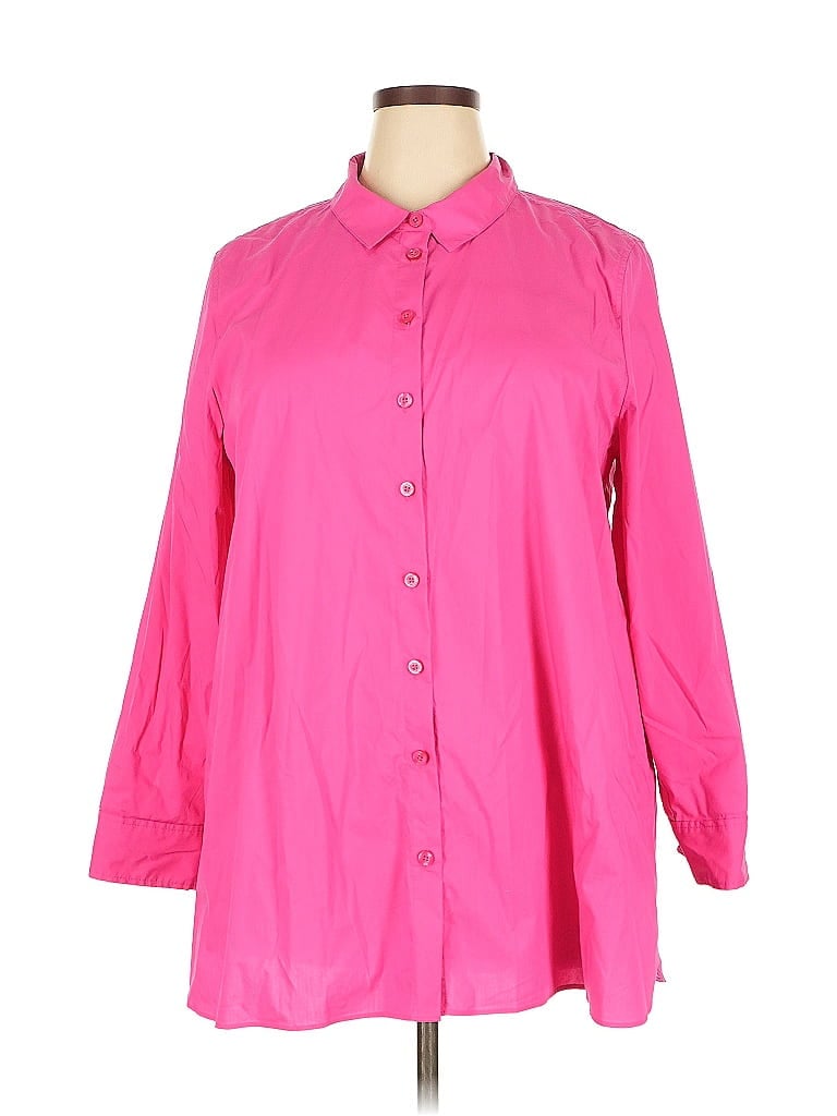 Pre-owned Isaac Mizrahi Live 3/4 Sleeve Button Down Shirt In Pink